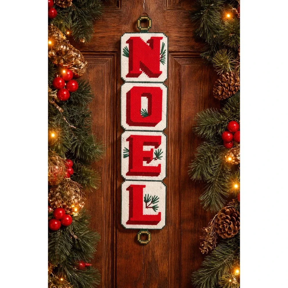 Vintage Christmas NOEL Hanger Needlepoint Plastic Canvas Handmade 27